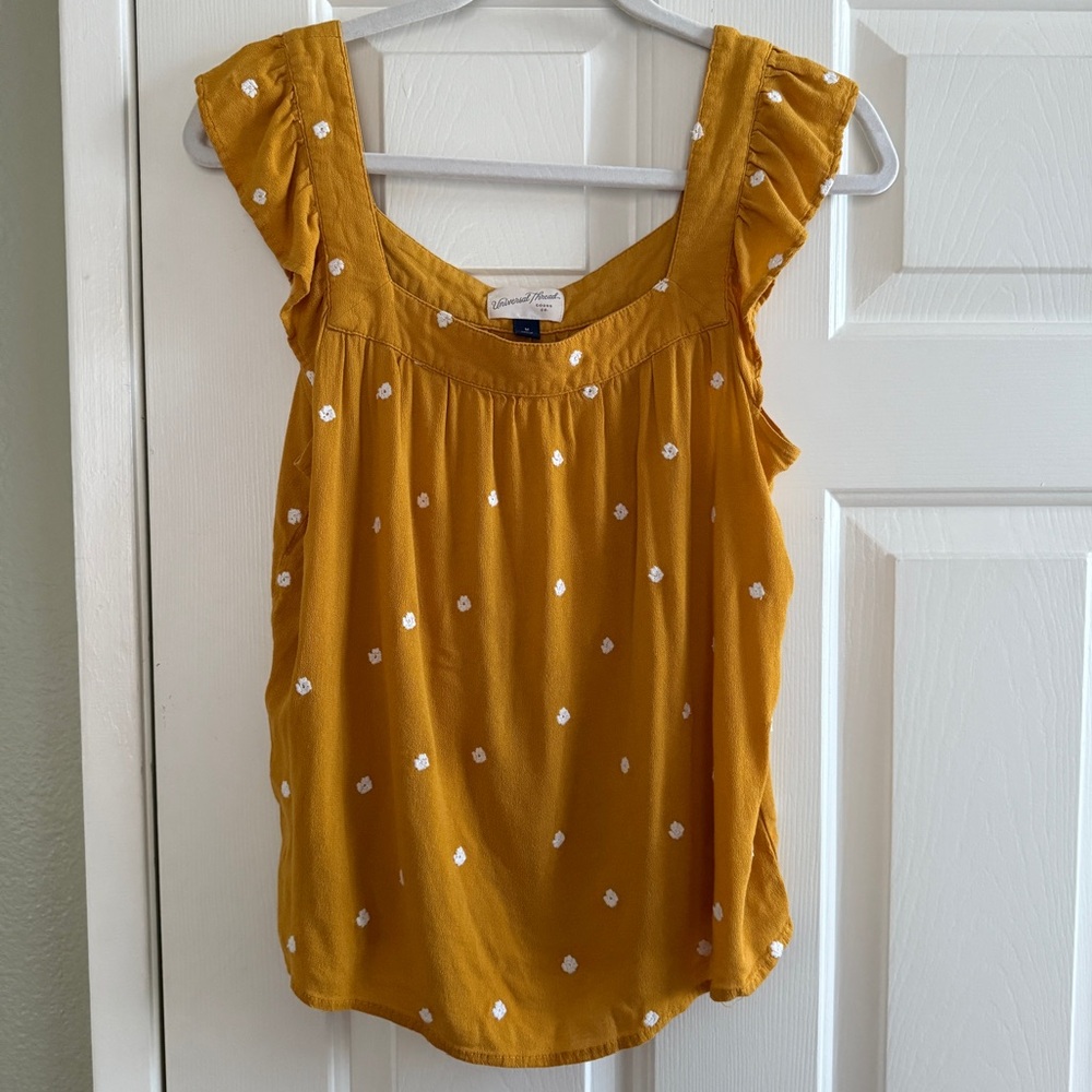 Universal Threads Mustard Yellow Flutter Sleeve Top (M)